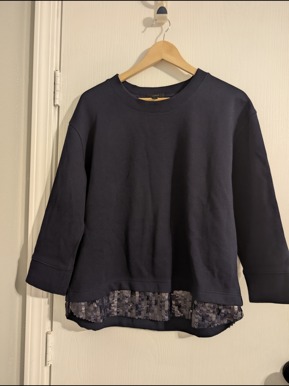 J. Crew Navy Crewneck Pullover with Subtle Texture